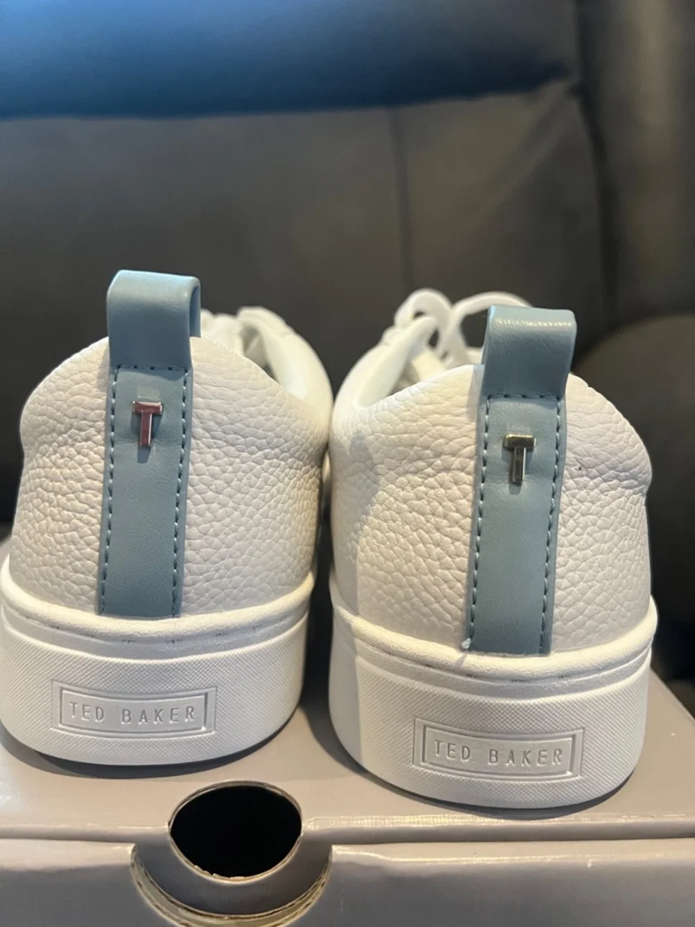 Ted Baker White Sneakers with Navy and Light Blue Stripes - Picture 4 of 4